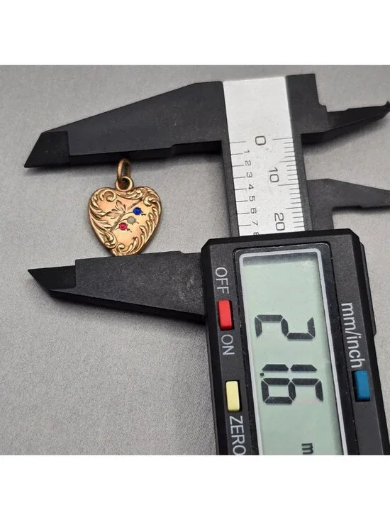 Antique Puffy Heart Charm Gold Filled Repousse Glass Paste Stone Pendant - Picture 4 of 8